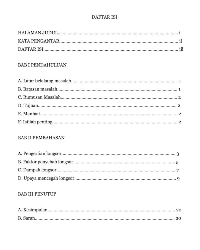 7 Contoh Daftar Isi Makalah Beserta Strukturnya 4512