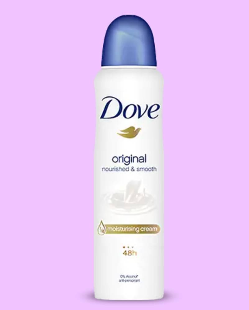 1. Dove original nourished and smooth antiperspirant deodorant spray