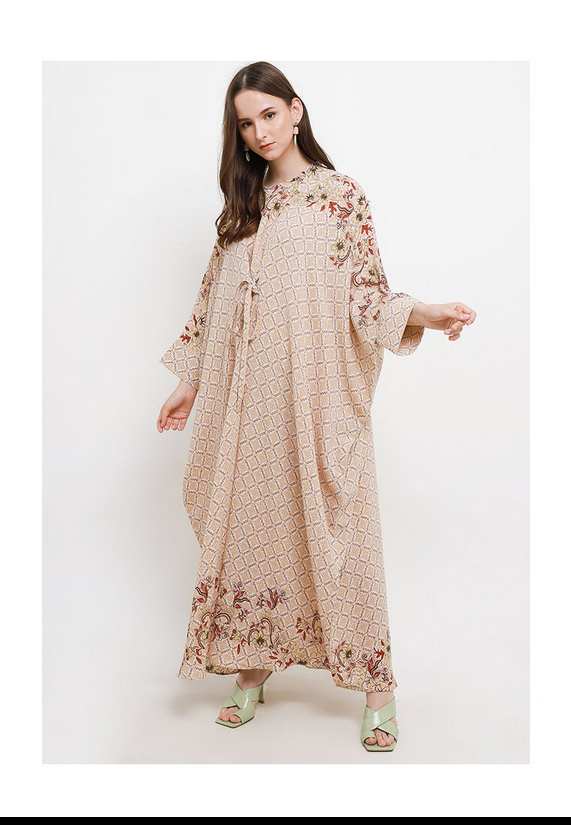 1. Gamis kaftan print kecil