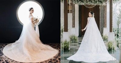 15 Gaun Pernikahan Artis Panjang Menyentuh Lantai, Menawan